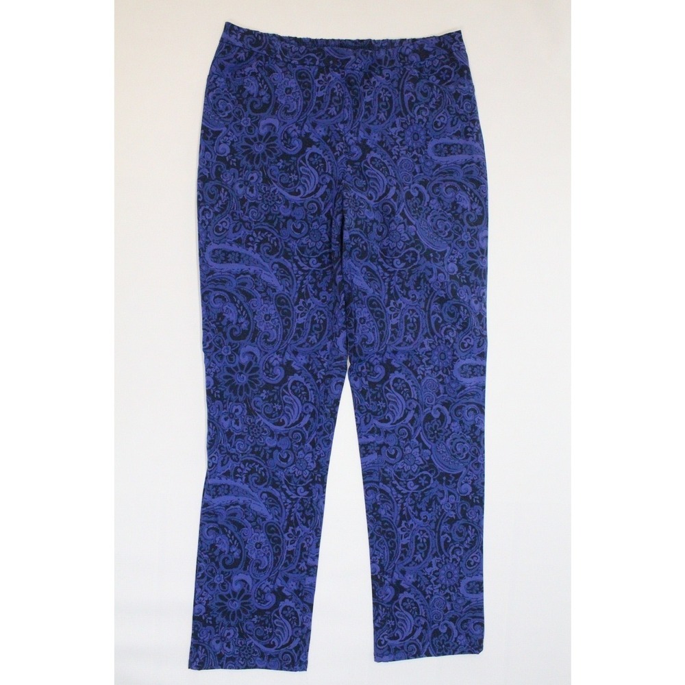 Isaac Mizrahi Live Womens Blue Paisley Floral Stretch Ankle Pants Size 10